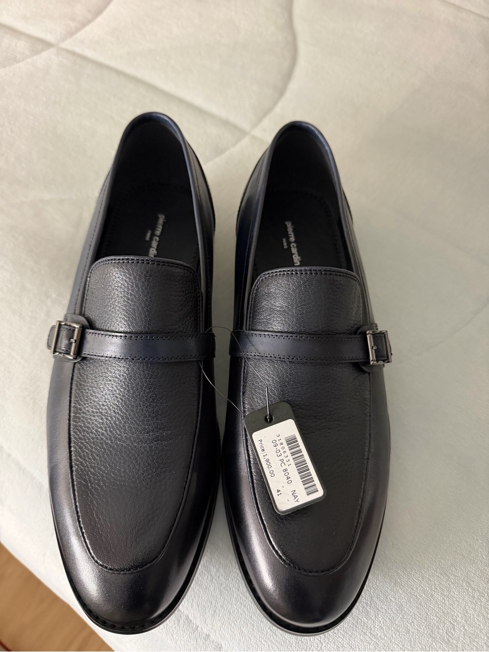 Pierre Cardin Black Leather Slip-On Loafers with Buckle Accent